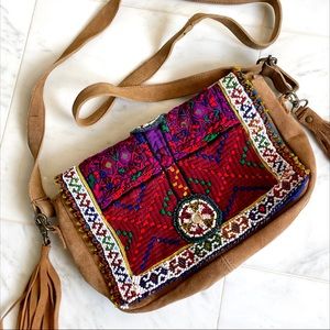 Vintage Hand Woven Suede Crossbody Bag/Satchel